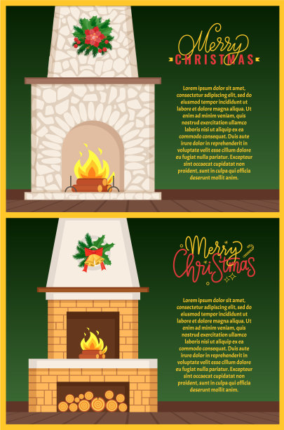 圣诞贺卡，石头或砖砌的壁炉图片下载