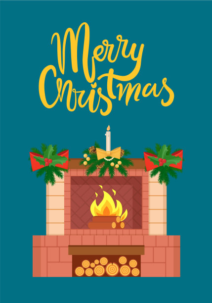 圣诞快乐，用蝴蝶结装饰的壁炉图片下载