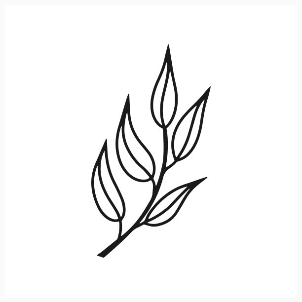 涂鸦树枝与树叶图标孤立在白色图片下载