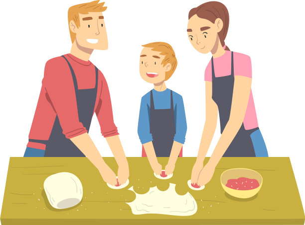 幸福家庭在厨房煮饺子图片下载