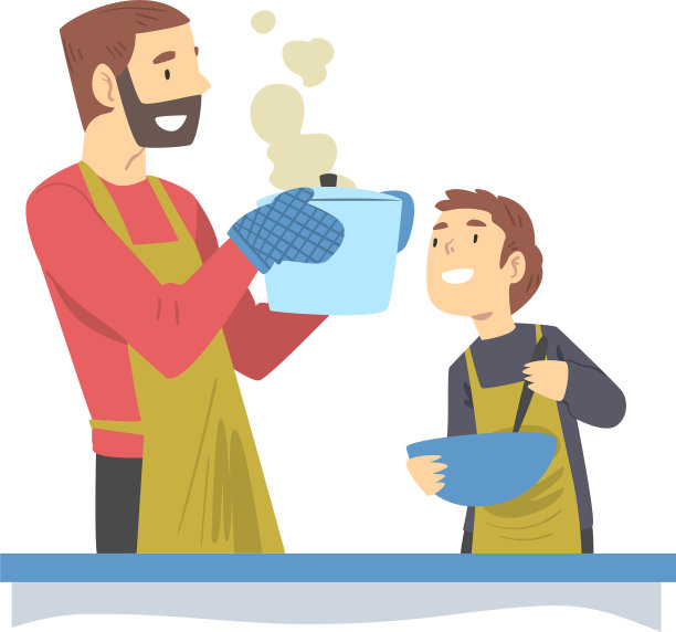 爸爸和儿子一起做饭，父母花钱图片下载