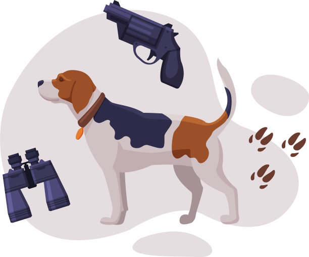 狩猎对象设置猎犬枪双筒望远镜图片下载