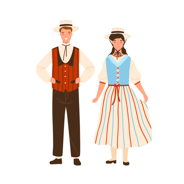 身穿传统条纹服装的瑞士夫妇图片下载