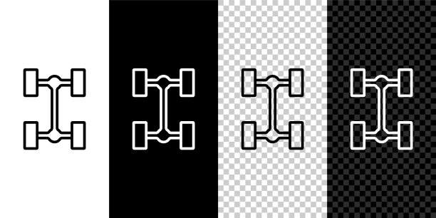 设置线底盘车图标隔离在黑色和白色背景。向量图片下载