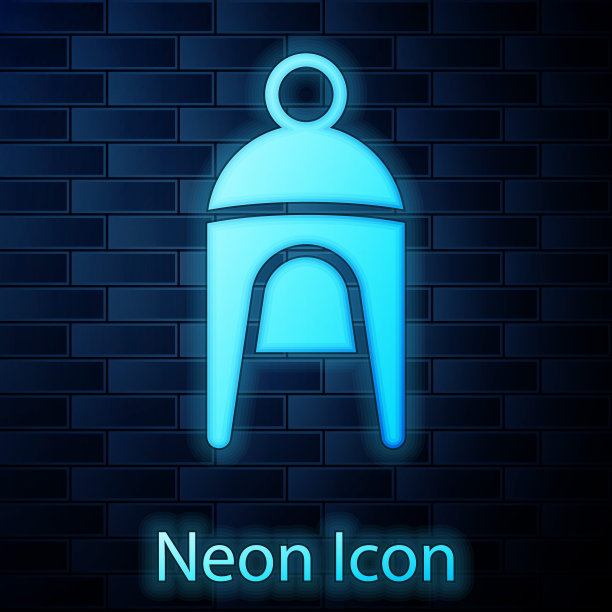 发光的霓虹灯冬季帽子图标孤立在砖墙背景。向量图片下载