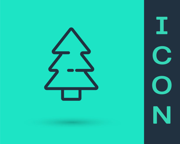 绿色背景上的黑色圣诞树线条图标图片下载