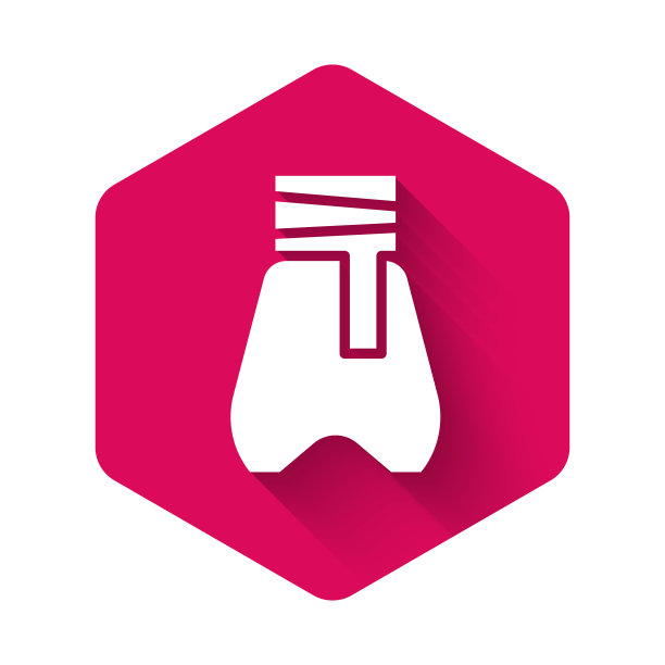 白色哥萨克裤与皮带图标孤立与长影子。哥萨克灯笼裤。粉红色的六角按钮。向量图片下载