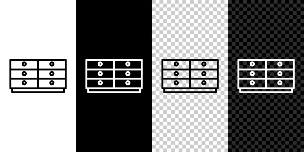 设置线衣柜的抽屉图标隔离在黑色和白色的背景。向量图片下载