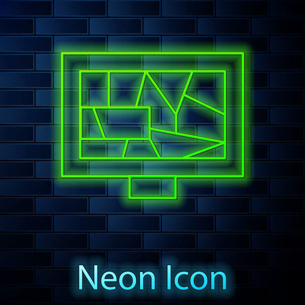 发光的霓虹灯线图片艺术图标孤立在砖墙背景上。向量图片下载