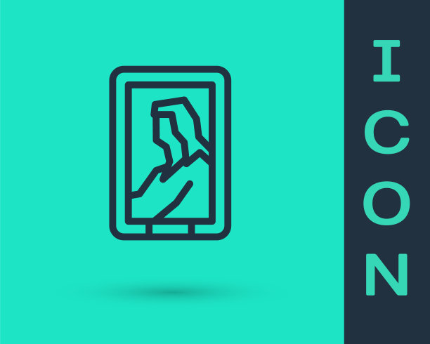 黑线肖像图片在博物馆图标孤立在绿色背景。向量图片下载