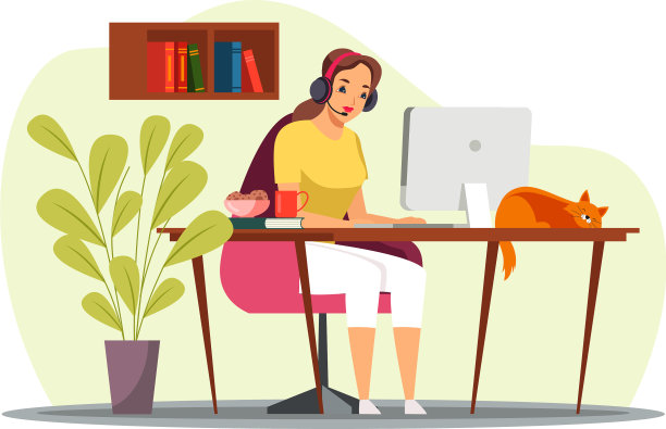 戴着耳机的女人在电脑支持服务图片下载