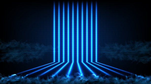 抽象的未来主义背景的蓝色空舞台和霓虹灯聚光灯舞台背景图片下载