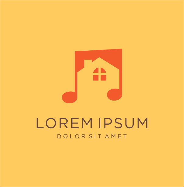 studio Home Note Music Icon Design Vector Stock。房地产笔记音乐图标设计。房子笔记音乐图标设计模板插图图片下载