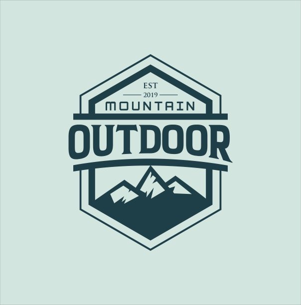 山地冒险复古潮人复古剪影。采购产品山地户外设计，徒步旅行，野营，探险和户外冒险。探索自然象征图片下载