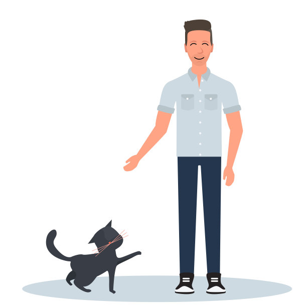 矢量插图。一个人和一只猫。图片下载