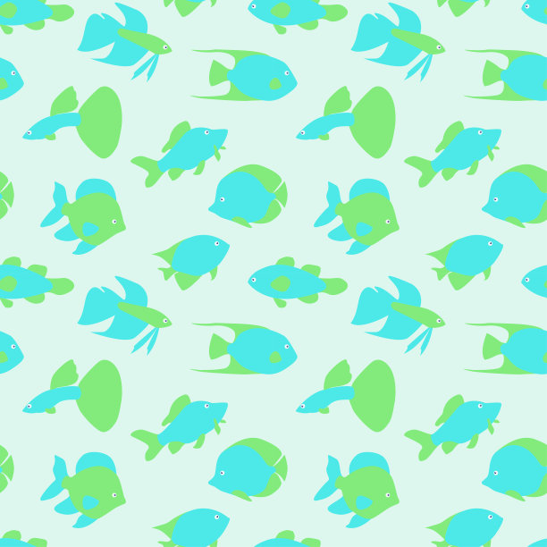 鱼无缝模式。蓝色背景上的抽象鱼。图片下载