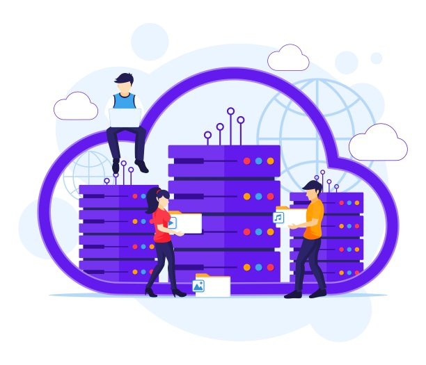 云计算概念，笔记本电脑和服务器工作人员，数字存储，数据中心。矢量图图片下载