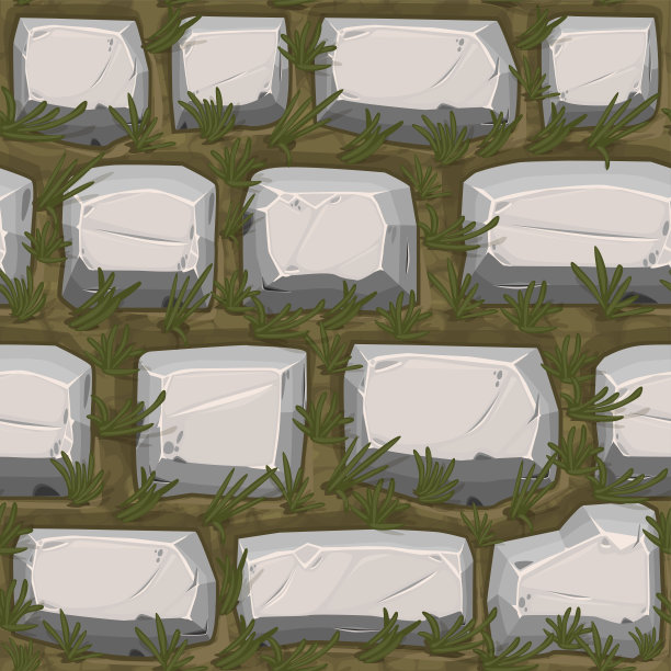 鹅卵石质地无缝配草，灰色复古图案为壁纸。图片下载