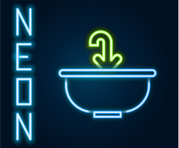 发光的霓虹灯线面盆水龙头图标图片下载