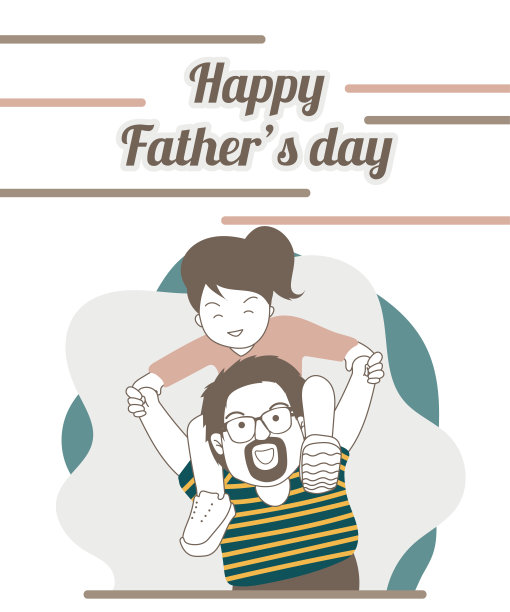 父亲节剪纸人物平面设计为背景或横幅，色彩柔和，简单的生活方式与爸爸图片下载