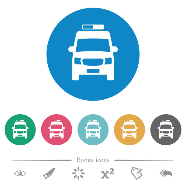 救护车前视图平圆形图标图片下载