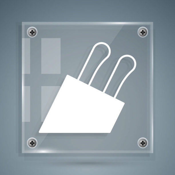 白色刀图标孤立在灰色背景。餐具的象征。方形玻璃面板。向量图片下载