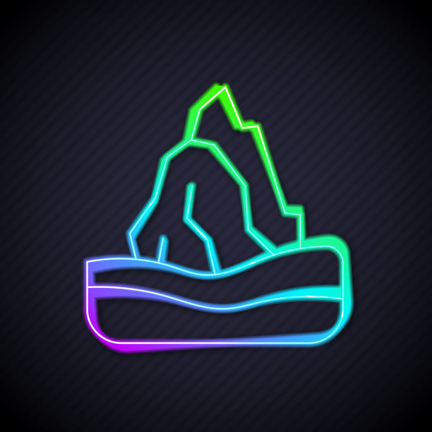 霓虹灯线冰山图标孤立在黑色的背景。向量图片下载