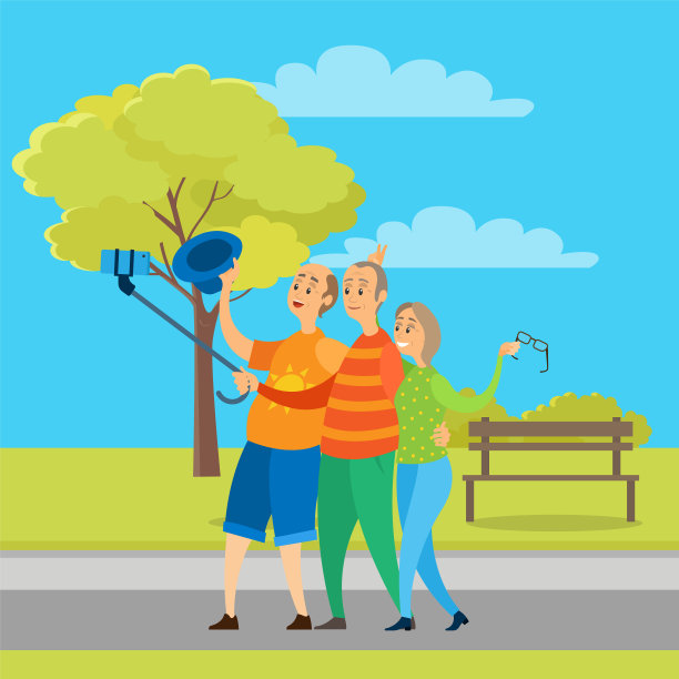 老年男女朋友在城市公园向量图片下载