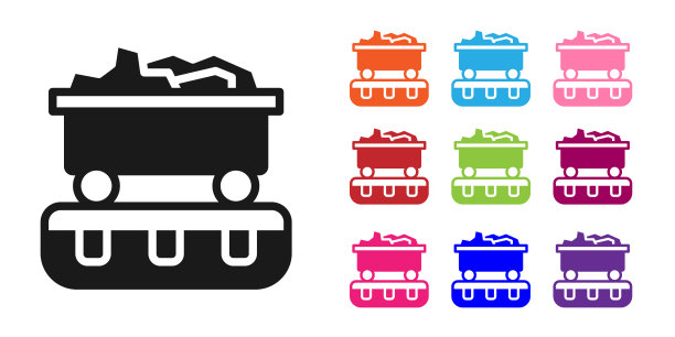 黑色的煤炭火车货车图标孤立在白色的背景。铁路运输。设置图标丰富多彩。向量图片下载