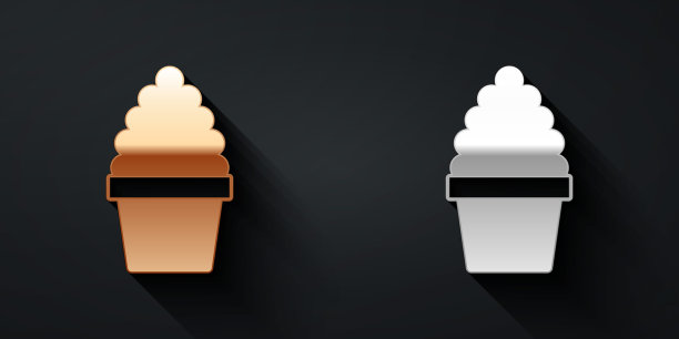 金和银仙人掌佩奥特在锅图标孤立在黑色背景。盆栽植物。盆栽植物标志。长长的阴影风格。向量图片下载