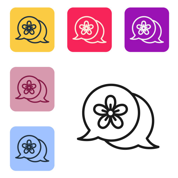 黑色线花图标孤立在白色背景。设置图标的颜色方形按钮。向量图片下载