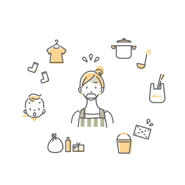 工作与生活的平衡，女性的事业，双色，线条艺术图片下载