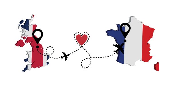 从英国到法国乘客机旅行。飞机的路线。自由旅行。我喜欢乘飞机旅行。图片下载