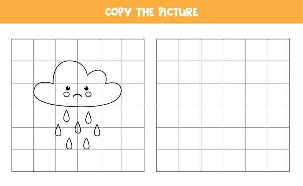 抄写可爱的卡哇伊雨云的图片。孩子们的逻辑游戏。图片下载