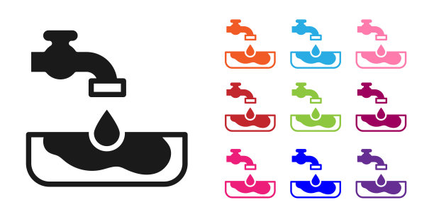 黑水问题图标孤立在白色背景。贫穷国家环境公共卫生相关问题。设置图标丰富多彩。向量图片下载