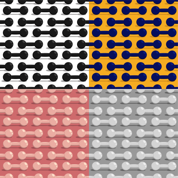 一套无缝模式与彩色运动哑铃。健康的生活方式，健身房健身。用于装饰和织物印花。设计元素。向量图片下载