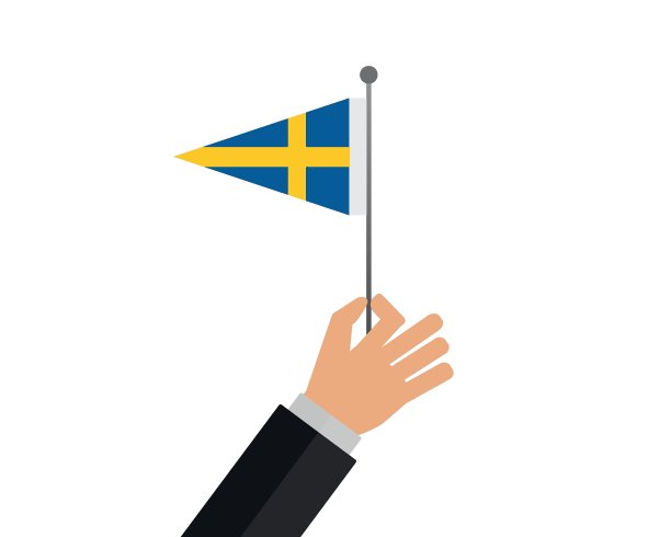 举着瑞典国旗的人。瑞典的国旗图标。图片下载
