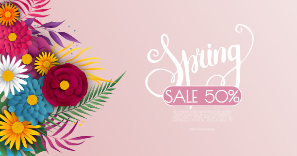 春季销售背景以鲜花为主。横幅完美的促销，杂志，广告，网站。矢量插图。图片下载