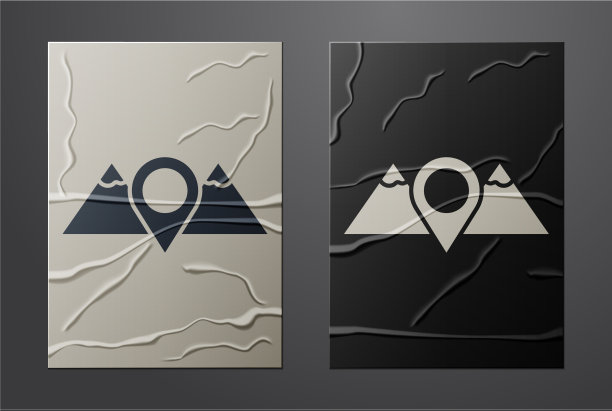 白色位置的山脉图标孤立在皱褶上图片下载