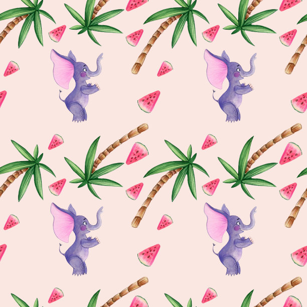 大象西瓜图案图片下载