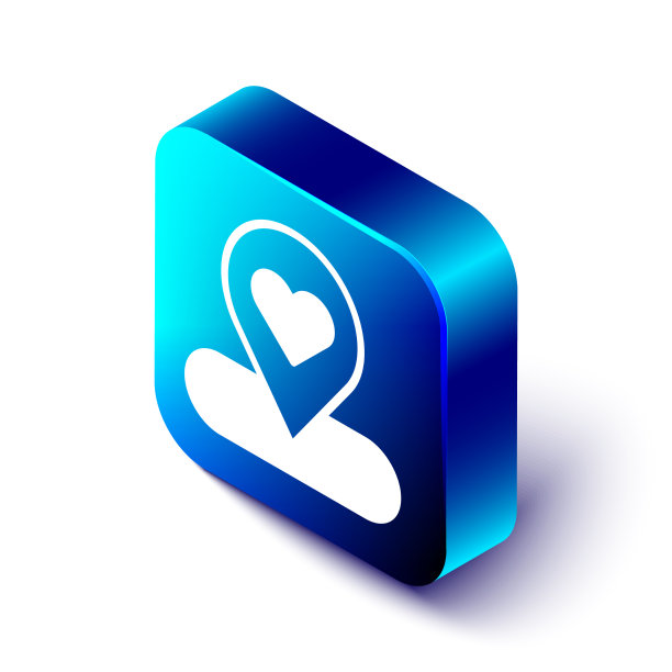 等距地图指针与心脏图标隔离图片下载