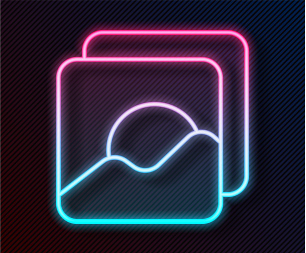 发光的霓虹灯线照片图标孤立在黑色图片下载