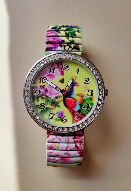 彩色孔雀印花女孩手表图片下载