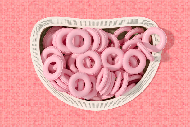 充气环在游泳池，鸟瞰图，夏季假期概念图片下载