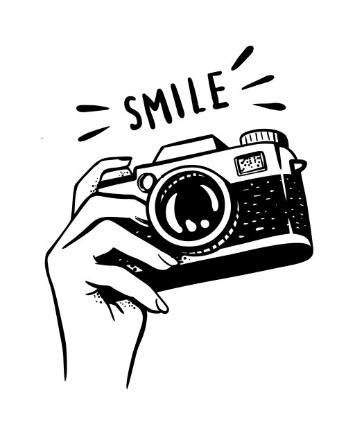 女性手握相机在白色背景图片下载