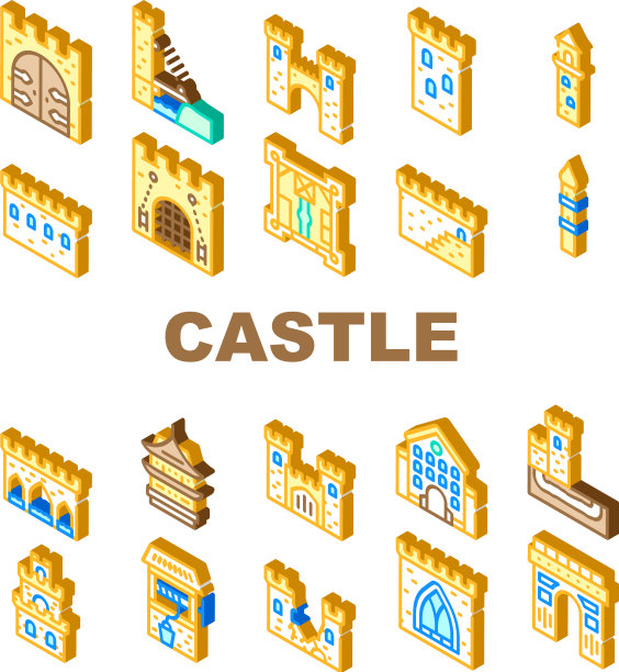 城堡建筑收藏图标集图片下载