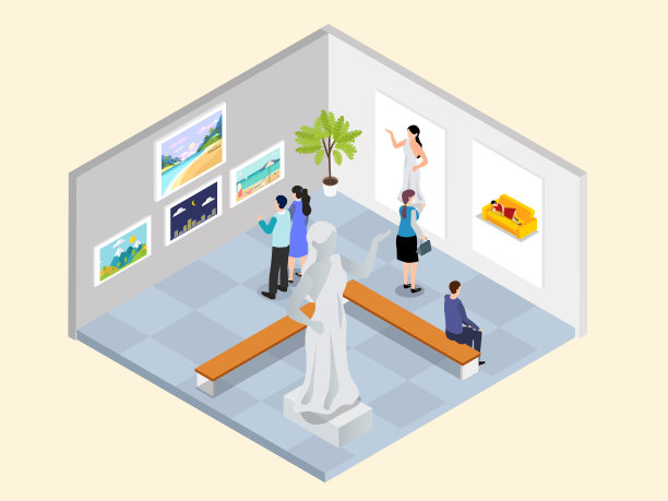 人们在美术馆里看画和雕像图片下载