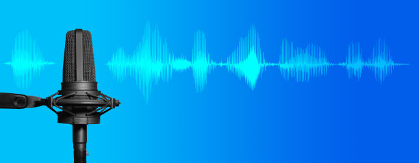 播客麦克风与音频波形和复制空间，广播电台横幅图片下载