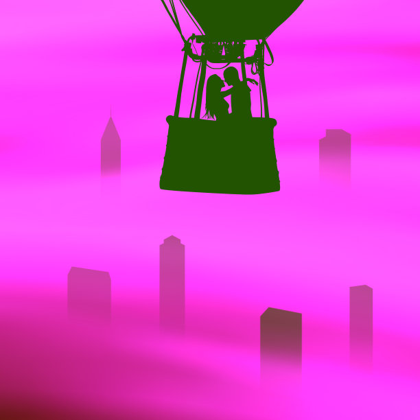 情侣们在气球篮子里飞翔图片下载