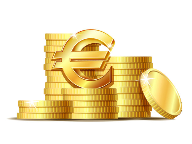 成堆的金币和欧元标志图片下载
